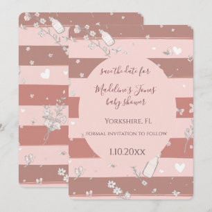 Rosa staubiger Kreisrahmen Baby Girl Save the Date