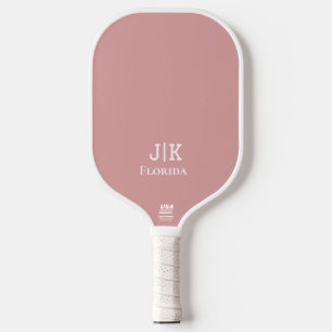 Rosa Staubrosa Weiß Monogramm Weißer Griff Pickleball Schläger