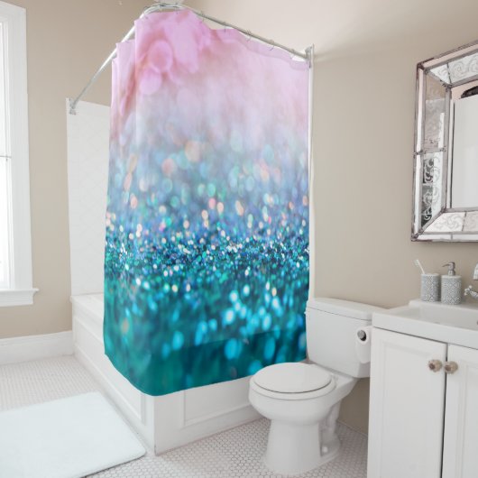 Rosa Steigungs-blauer aquamariner Schein-Trendy Duschvorhang (Beispiel)