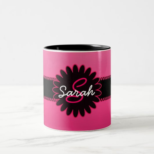 Rosa Steigungs-Monogramm Zweifarbige Tasse (Mittel)