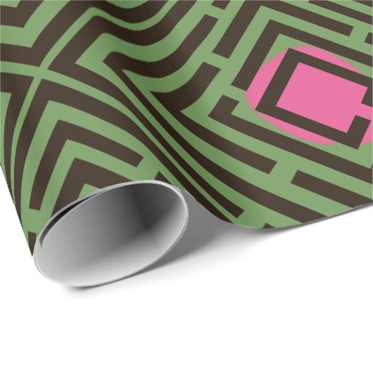 Rosa Stellen-Schwarz-Labyrinth-Muster auf Geschenkpapier (Rolleneckpunkt)