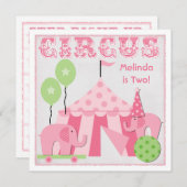 Rosa Step Right Up Circus Geburtstag Einladungen (Vorne/Hinten)