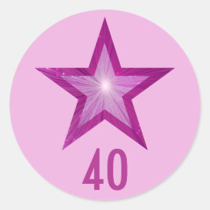 Rosa Stern "40" ("40") runder Aufkleber hellrosa