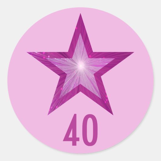 Rosa Stern "40" ("40") runder Aufkleber hellrosa (Vorderseite)
