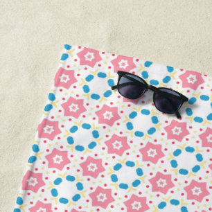 Rosa Stern Blume Blau Punkte Muster Strandtuch