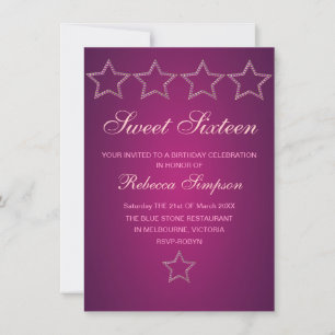Rosa Stern-Juwel Sweet 16 Geburtstagseinladung Einladung