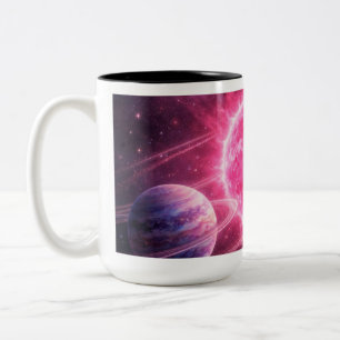 Rosa Stern mit zwei umkreisenden Planeten Zweifarbige Tasse