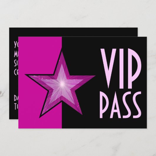 Rosa Stern "VIP-DURCHLAUF" Rosaschwarzes Einladung (Vorne/Hinten)