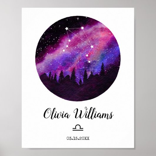 Rosa Sternbild Libra Horoskop Zeichengeschenk Poster (Vorne)