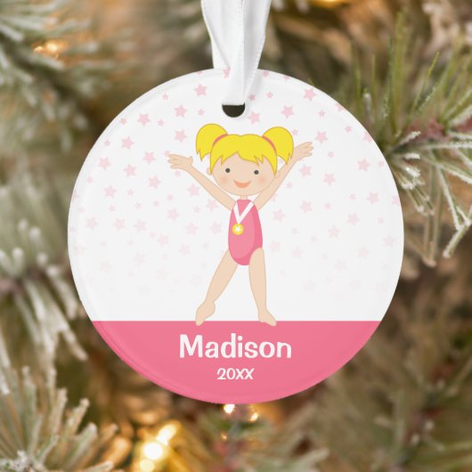 Rosa Sterne Blonde Girl Gymnastik Personalisiert Ornament (Baum)