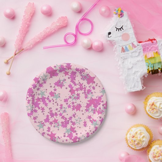 Rosa Sterne der Rose Pappteller (Party)