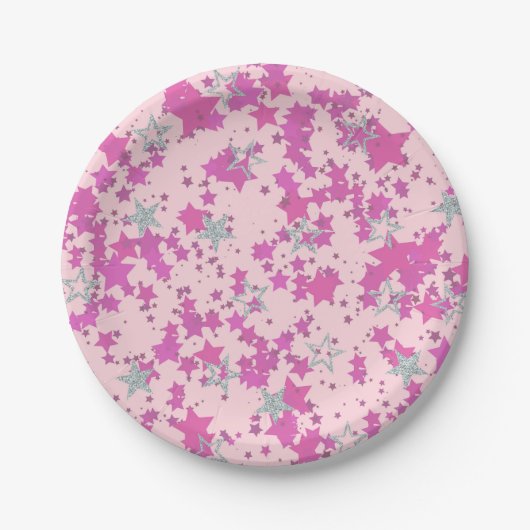 Rosa Sterne der Rose Pappteller (Vorderseite)