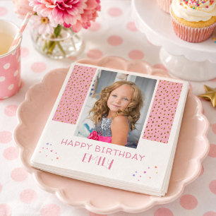 Rosa Sterne Glitter Geburtstag Kinder Mädchen Foto Serviette