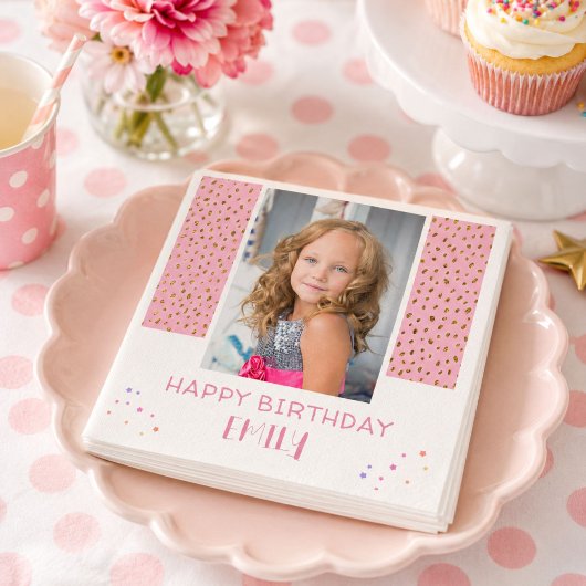 Rosa Sterne Glitzer Geburtstag Kinder Foto Serviette