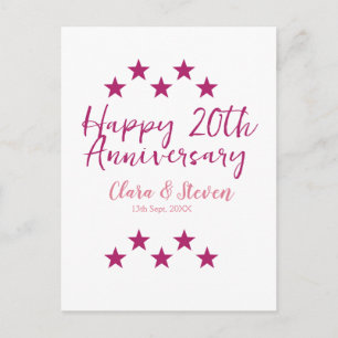 rosa Sterne glückliches 20. Jubiläum Hochzeit tren Postkarte