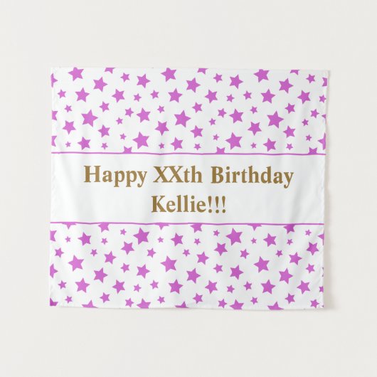 Rosa Sterne mit Botschaft zum Geburtstag Wandteppich (Vorderseite (Horizontal))