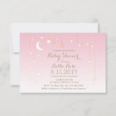 Rosa Sterne Mond Mädchen Dusche Einladungen (Vorderseite)