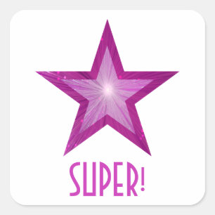Rosa Sterne "SUPER", viereckiger Aufkleber weiß