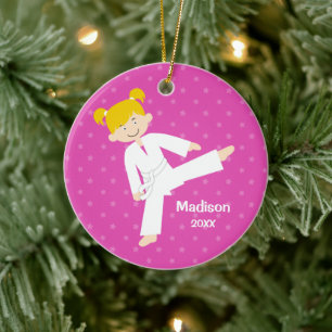 Rosa Sterne Taekwondo Blonde Girl Personalisiert Keramikornament