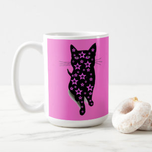 Rosa Sterne und schwarze Katzen Ladypografie Kaffeetasse