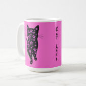 Rosa Sterne und schwarze Katzen Ladypografie Kaffeetasse (Vorderseite Links)