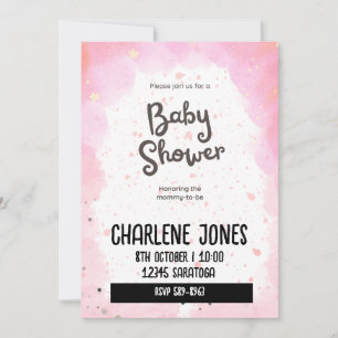 Rosa Sterne und Wolken Babydusche Einladung