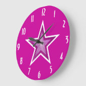 Rosa Sterne "Zahlen" Uhr rund rosa (Winkel)
