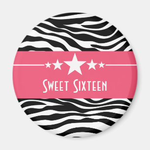 Rosa Sterne Zebra Print Sweet 16 Magnet