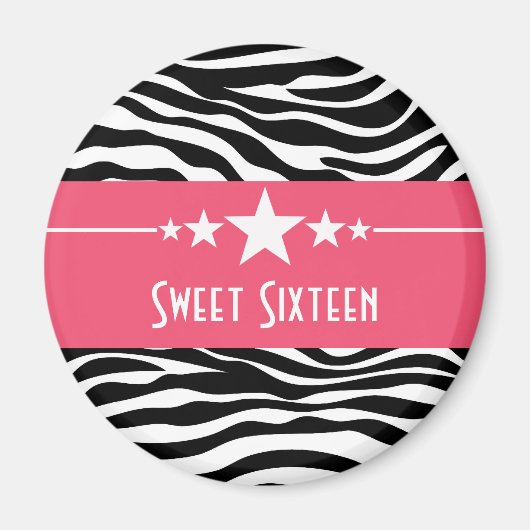Rosa Sterne Zebra Print Sweet 16 Magnet (Vorne)