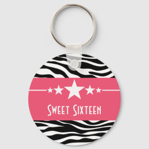 Rosa Sterne Zebra Print Sweet 16 Schlüsselanhänger