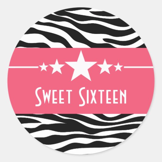 Rosa Sterne Zebra Print Sweet 16 Stickers (Vorderseite)