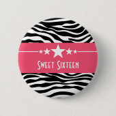 Rosa Sterne Zebra Print Sweet 16 Taste Button (Vorderseite)