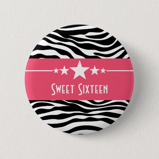 Rosa Sterne Zebra Print Sweet 16 Taste Button (Vorderseite)