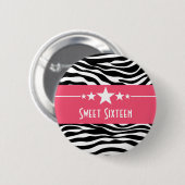 Rosa Sterne Zebra Print Sweet 16 Taste Button (Vorne & Hinten)