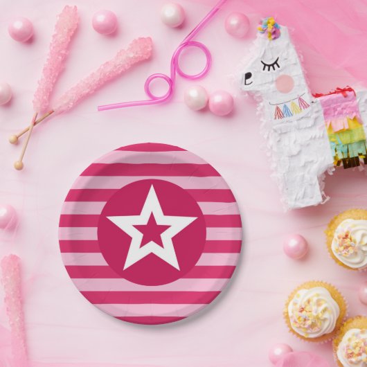 Rosa Sternplatte Pappteller (Party)