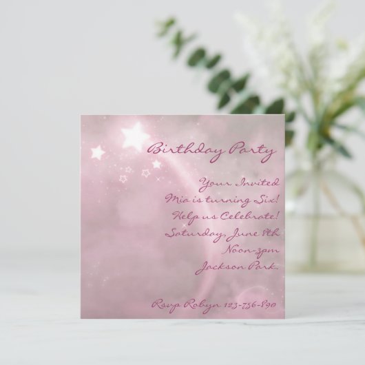 Rosa Sternstaub Geburtstagseinladung Einladung (Stehend Vorderseite)