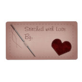 Rosa "Stickig mit Liebe" Nähgeschenketikett (Vorne)