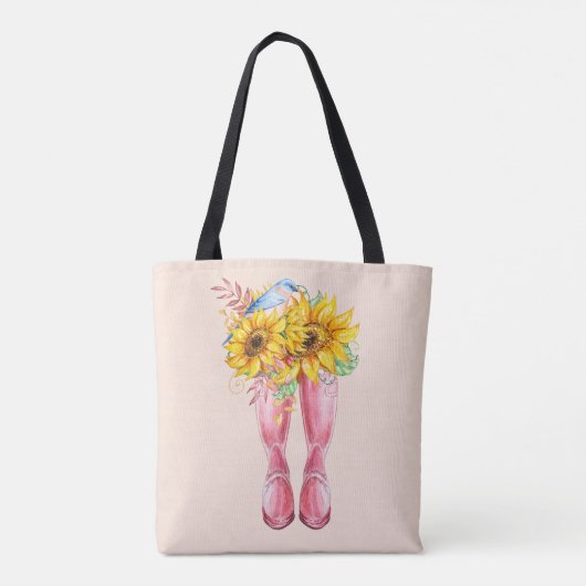 Rosa Stiefel, Blauer Vogel und Sonnenblumen Tasche (Rückseite)