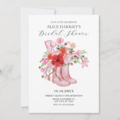 Rosa Stiefel Blume Bouquet Brautparty Einladung (Vorderseite)