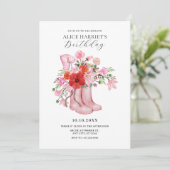 Rosa Stiefel Blume Bouquet Einladung (Stehend Vorderseite)