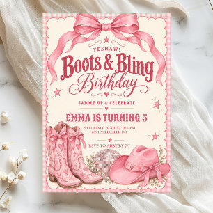 Rosa Stiefel & Glamour Geburtstagseinladung Einladung