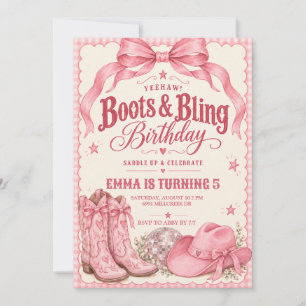 Rosa Stiefel & Glamour Geburtstagseinladung Einladung