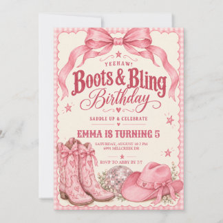 Rosa Stiefel & Glamour Geburtstagseinladung Einladung