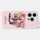 Rosa Stiefel mit Blumen Monogramm Case-Mate iPhone Hülle (Rückseite (Horizontal))