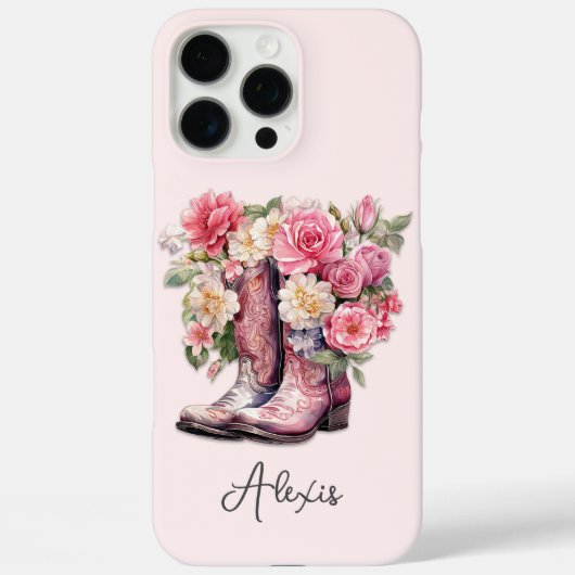 Rosa Stiefel mit Blumen Monogramm Case-Mate iPhone Hülle (Rückseite)