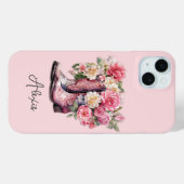 Rosa Stiefel mit Blumen monogrammiert Case-Mate iPhone Hülle (Rückseite (Horizontal))
