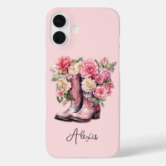 Rosa Stiefel mit Blumen monogrammiert Case-Mate iPhone Hülle (Rückseite)