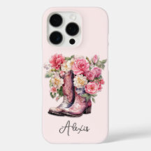 Rosa Stiefel mit Blumen monogrammiert
