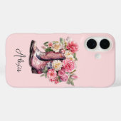 Rosa Stiefel mit Blumen monogrammiert Case-Mate iPhone Hülle (Rückseite (Horizontal))