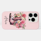Rosa Stiefel mit Blumen monogrammiert Case-Mate iPhone Hülle (Rückseite (Horizontal))